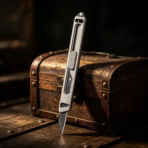 Titanium Alloy Push-Pull Craft Knife with Clip, Mini Portable Edc High-Quality DIY Paper Cutter, Pocket Office Tool with 10 Carbon Steel Blades