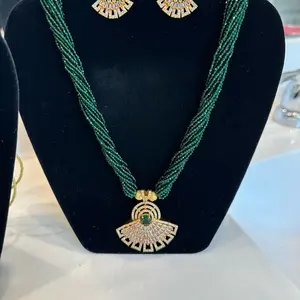 Green Necklace with Paring Earrings - Fashion Accessory Set