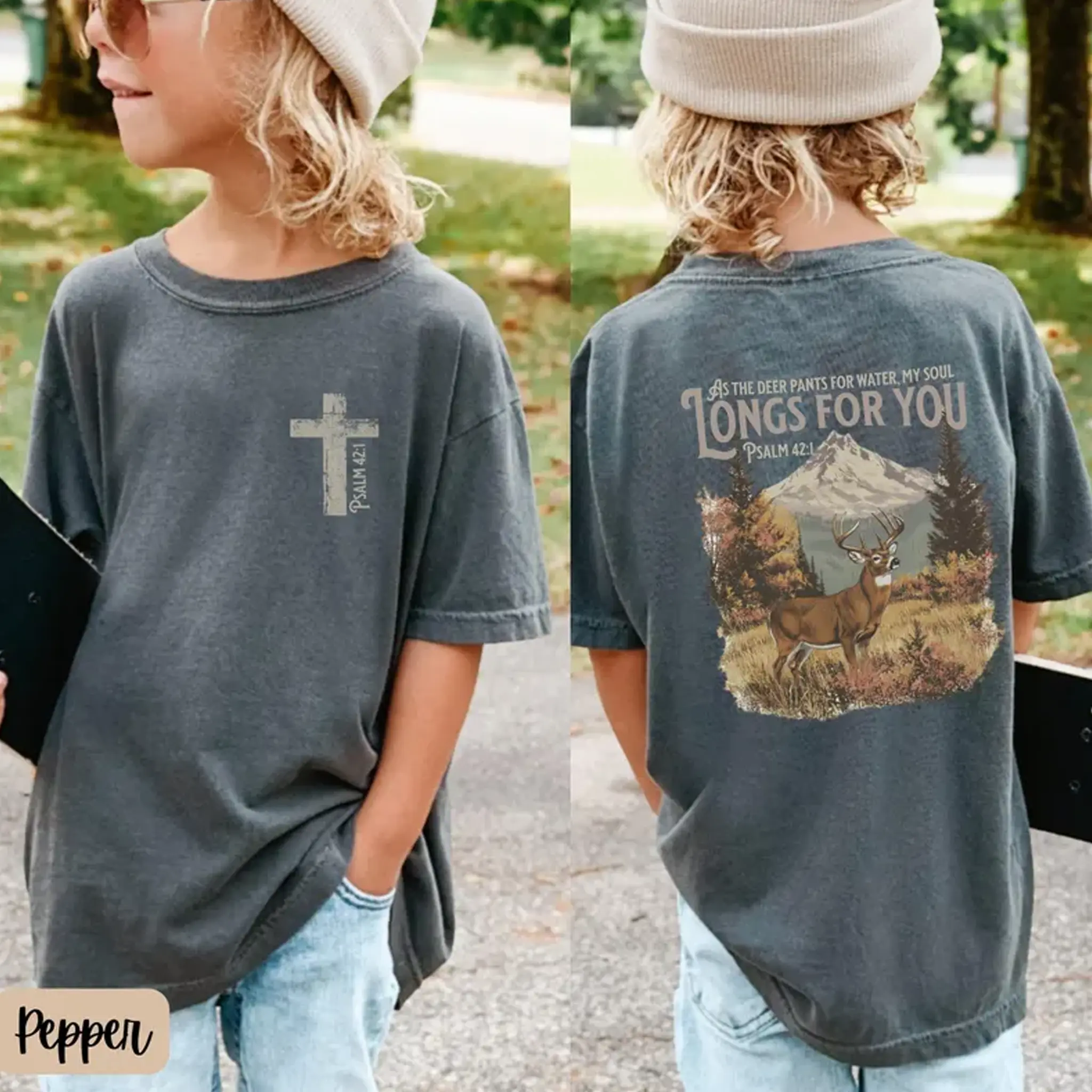 Christian Deer Hunting Toddler T Shirt, Boy Gift for Religious Hunter, Bible Verse Whitetail Kids Tee