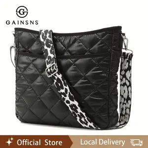 GAINSNS Vibrant Quilted Crossbody Bag Ethnic Style - Unique Pattern Strap, Padded Shoulder, Adjustable Length, Stylish Puffer Design - Perfect for Women On-The-Go, Travel, Daily Use