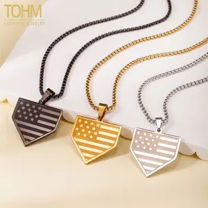 Men's Custom Engraved Motivational Quote Stainless Steel Shield Pendant Necklace with Baseball Plate Design, Long-Length Fashion Costume Jewelry Accessory