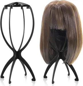 (2 pack) Black Wig Stand, Portable Wig Holder Wig Head Stand for All Wigs Travel Wig Hair Stylist Gifts for Women