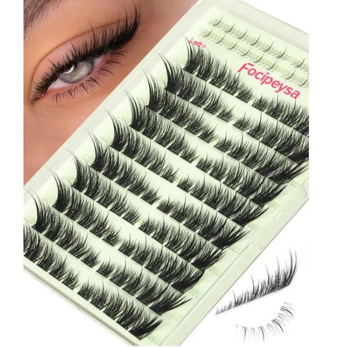 Focipeysa Wispy Lash Clusters Spiky Eyelash Clusters 10-18mm Eyelash Extensions Fox Eye Eyelash Right Left Individual Lashes Foxtail Lashes Thin Soft Lash Extension Waterproof Lash Cluster