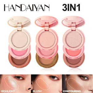Handaiyan Highlighter Contour Palette All-In-One Glitter Face Brightening Fine Sparkle Blush Trio, Makeup Essentials Cosmetics for Flawless Look