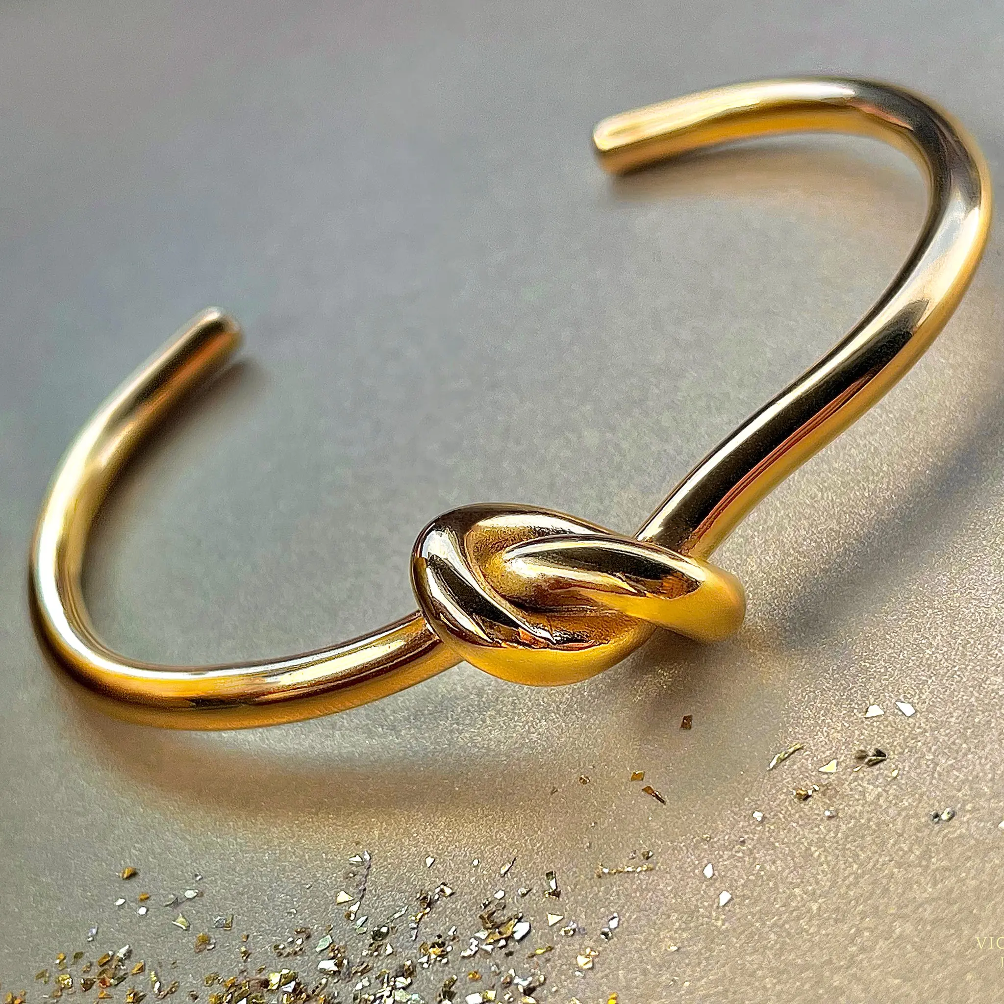 Sophie – Gold Knot Cuff Bracelet, Adjustable Open Bangle, Earth Collection.