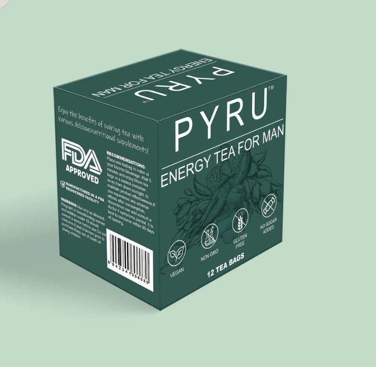 Pyru Tea: Energy Tea For Man, 12-Pack Box - Pure Ingredients, Natural Herbal Infusion