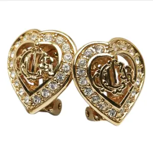 Pre-owned Dior 1 Small Leather Goods Heart Logo Earrings GZ