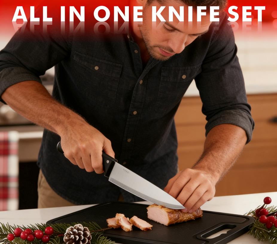 XBJ Premium 15-Piece Stainless Steel Kitchen Knife Set (with Built-in Sharpener): Including Chef's Knife, Japanese-Style Knife, Meat Cleaver, Bread Knife, Steak Knives and Scissors. The plastic handles are washable, making it an ideal gift choice. Block
