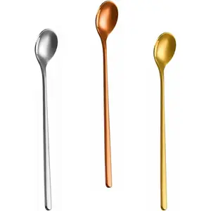 3 Color 6.7-Inch Coffee Spoon Set, Long Handle metal Stirring Spoons Teaspoon, Gold Silver Stainless Steel Small Teaspoons, for Cocktails, Iced Tea, Milkshakes, Smoothies, Ice Cream.