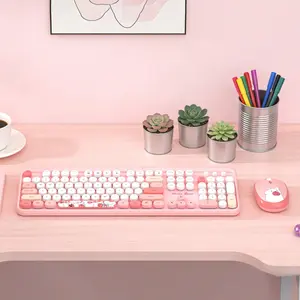 Mofii Pink Keyboard & Mouse Combo - Cute Bear Keycaps, Slim & Silent, Full-Size US QWERTY Layout (Battery Not Included)
