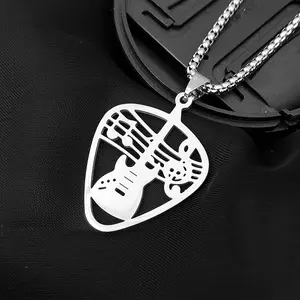 Stainless steel music note guitar logo vintage  men's pendant  accessories Fashionable Collarbone Chain Necklace autumn rapper link cross boat anchor Gold-Plated Crucifix