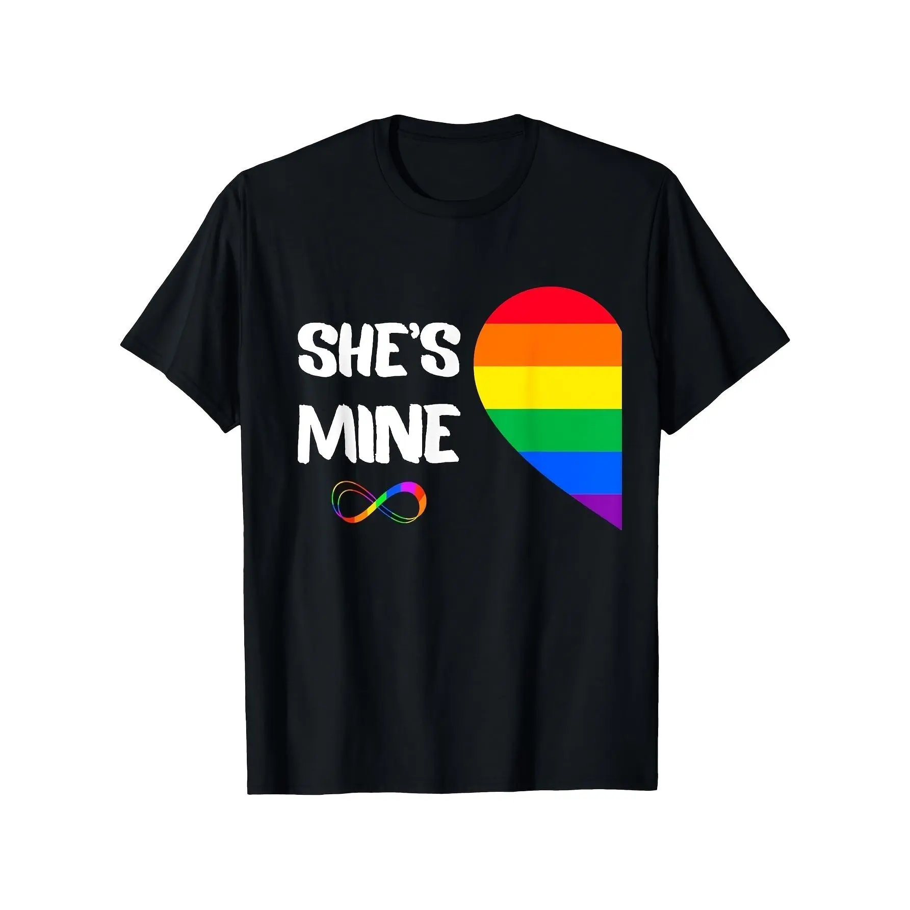Women's LGBT Pride Flag Matching T-Shirt - "I'm Her"/"She's Mine" Lesbian Couple Design, Crew Neck, Shortsleeve, Basic, Breathable, Casual, Classic, Unisex Style, 2025 Summer Printed, 220g Pure Fabric