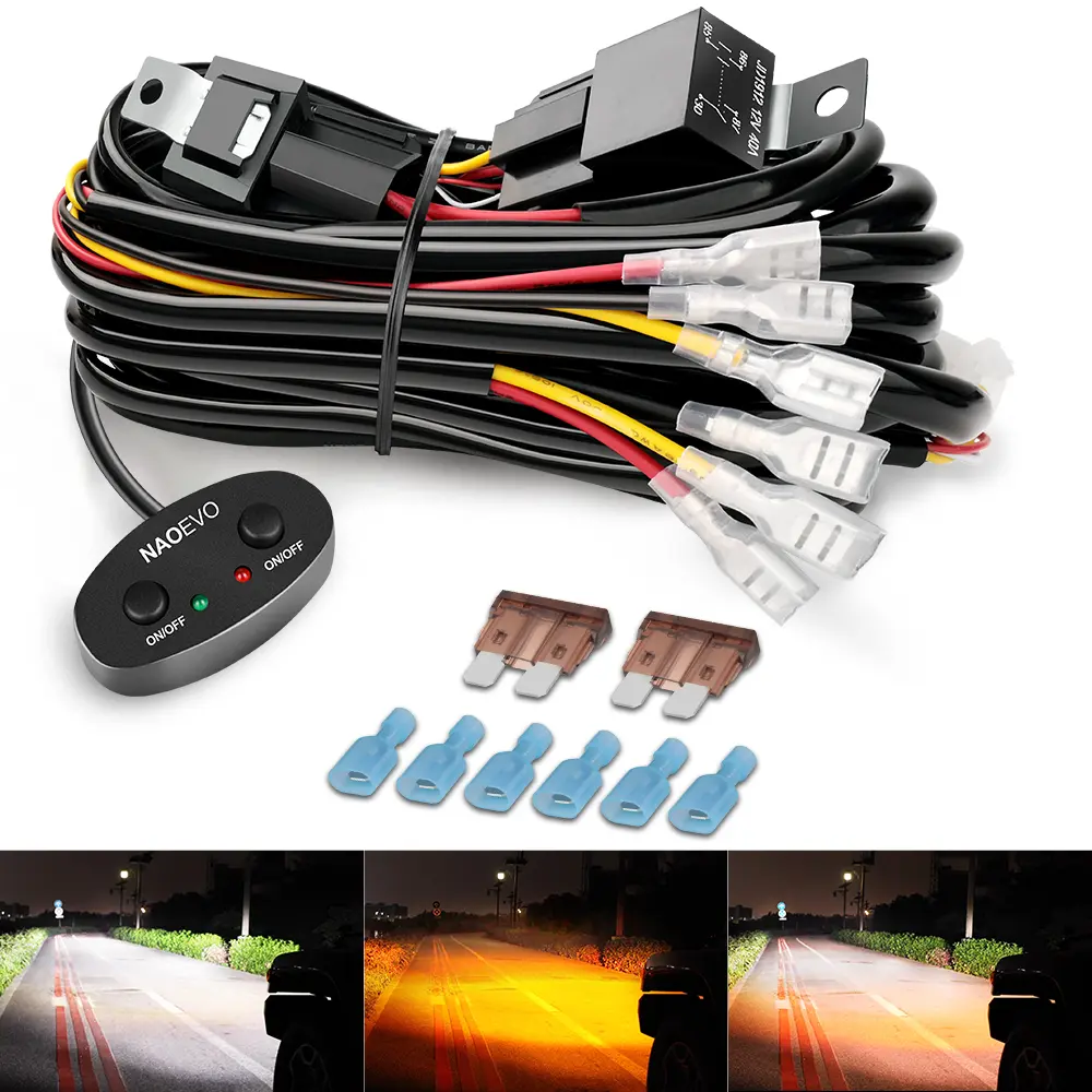 NAOEVO 18AWG 80W Dual Color Wiring Harness Switch 2 Leads, Dual Relay Switch 12V Kit for 2 Lights for Car Boat Truck