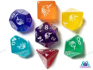 Rainbow Unicorn Assault V2 | Glitter Acrylic Dice Set (7) | Dungeons and Dragons (DnD)