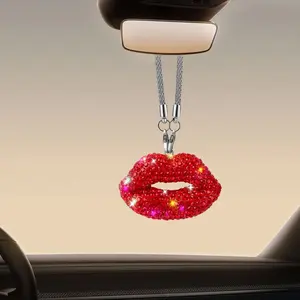Women's Car Pendant Crystal Rhinestone Rearview Mirror Charm Lucky Auto Decoration Interior Accessory Aesthetic Car Accessory Car Interior Ornaments Car Ornament Car Accessories Valentine's Day Gift