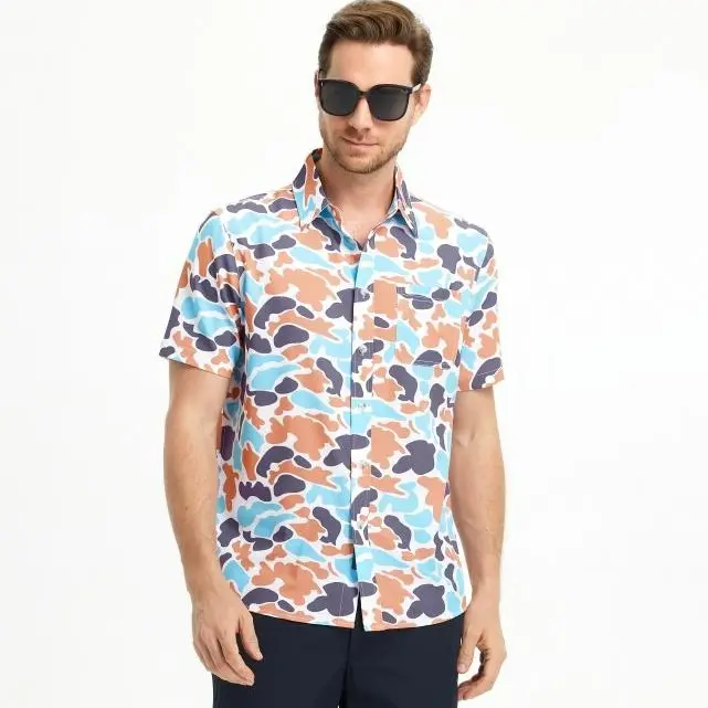 MAELREG Men's Hawaiian Camouflage Print Shirt, Button-Down Tropical Beach Summer Vacation Men's Casual Shirt
