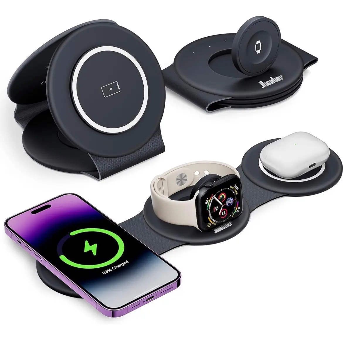 3 in 1 charger. Charges phone, AirPods and Apple Watch all in one Plastic