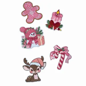 Pink Christmas Iron On Patch Set – 5 Piece Embroidered Holiday Patches