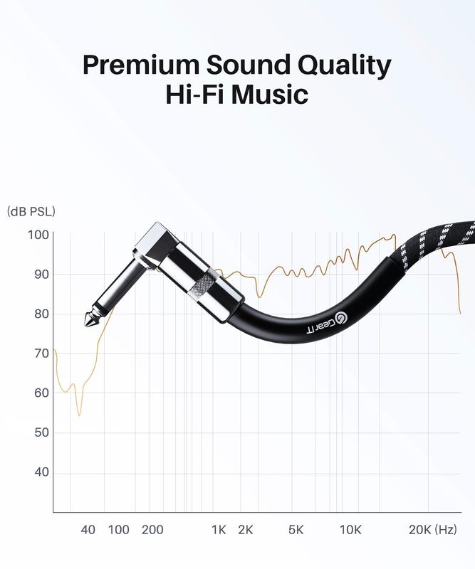 GEARit Right Angle to Straight 1/4 Inch Male to Male Guitar Instrument Cable, Black bass guitar