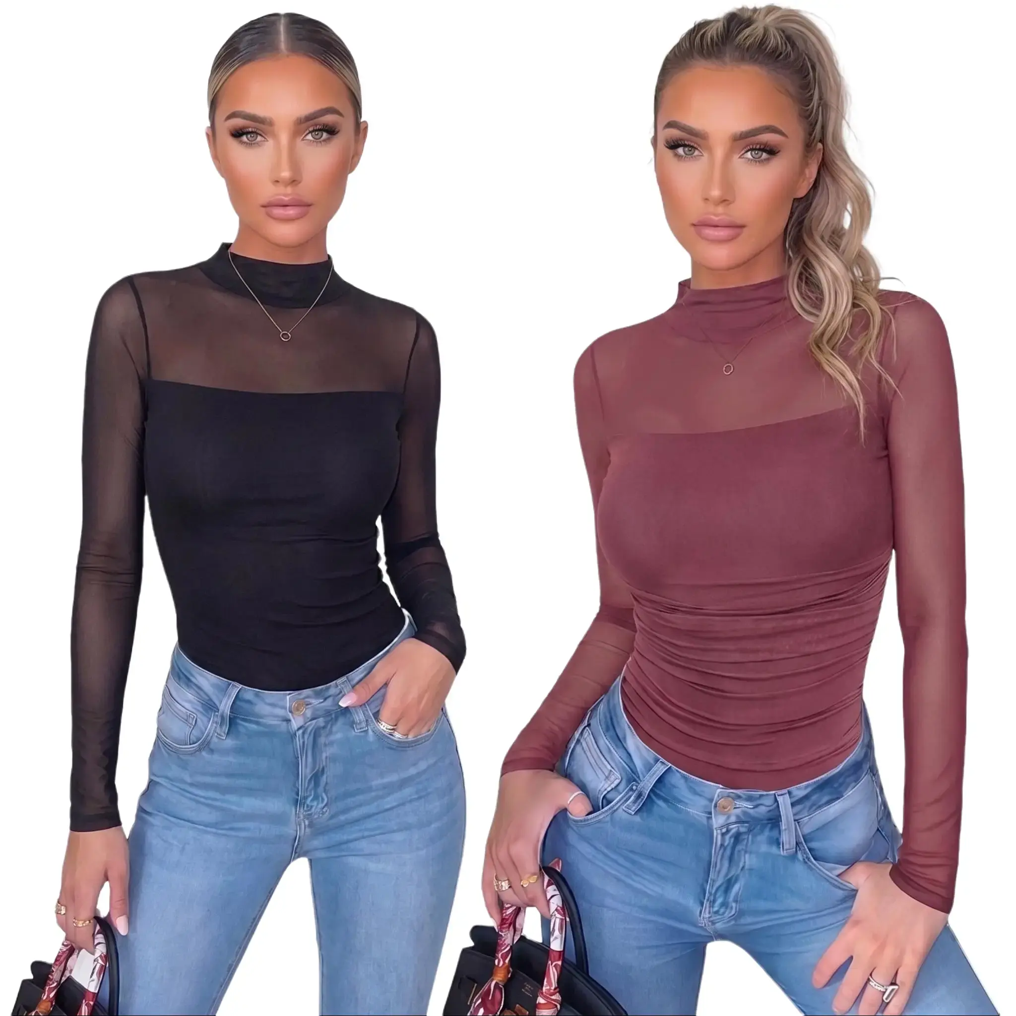 Avidlove Women Long Sleeve Bodysuit Turtle Neck Shapewear Body Suits Mesh One Piece Leotard Shirt Going Out Tops Fall Outfits