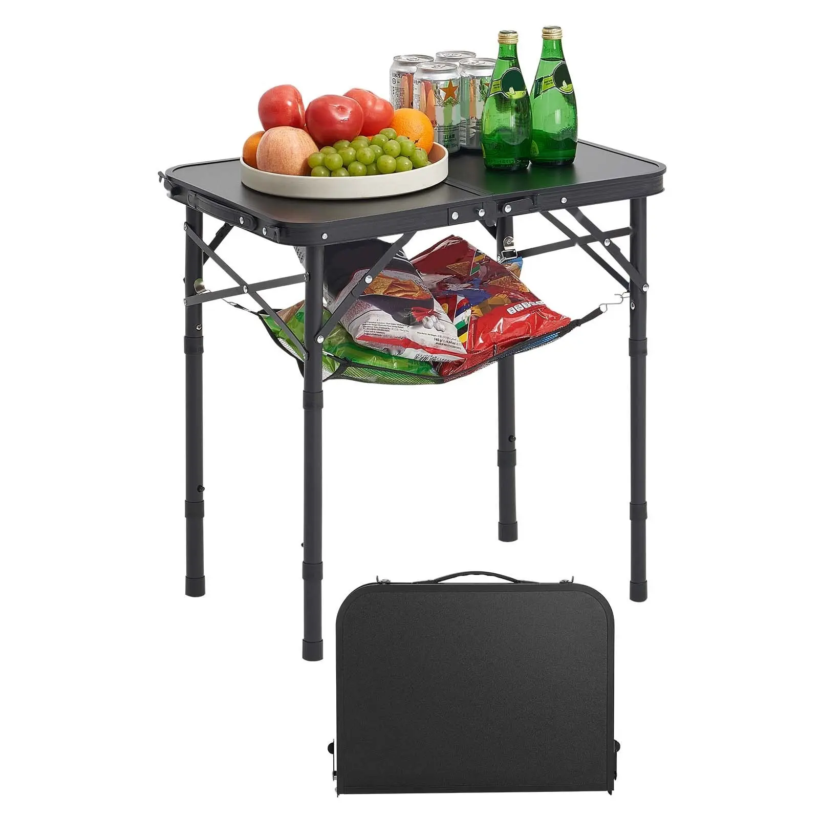 2Ft Folding Portable Camping Table - Aluminum Outdoor Table With Adjustable Height, Lightweight, Weather-Resistant, Compact, Durable for Camping, Hiking, Picnics, BBQs, Outdoor Kitchen, Tailgating