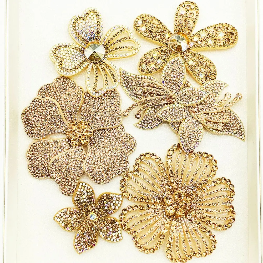 Set of 6 Rhinestone Flower DIY Handmade Embellishments, Fashion Jewelry Accessories for Clothing, Shoes, Hats, Bags, Packaging Decorations