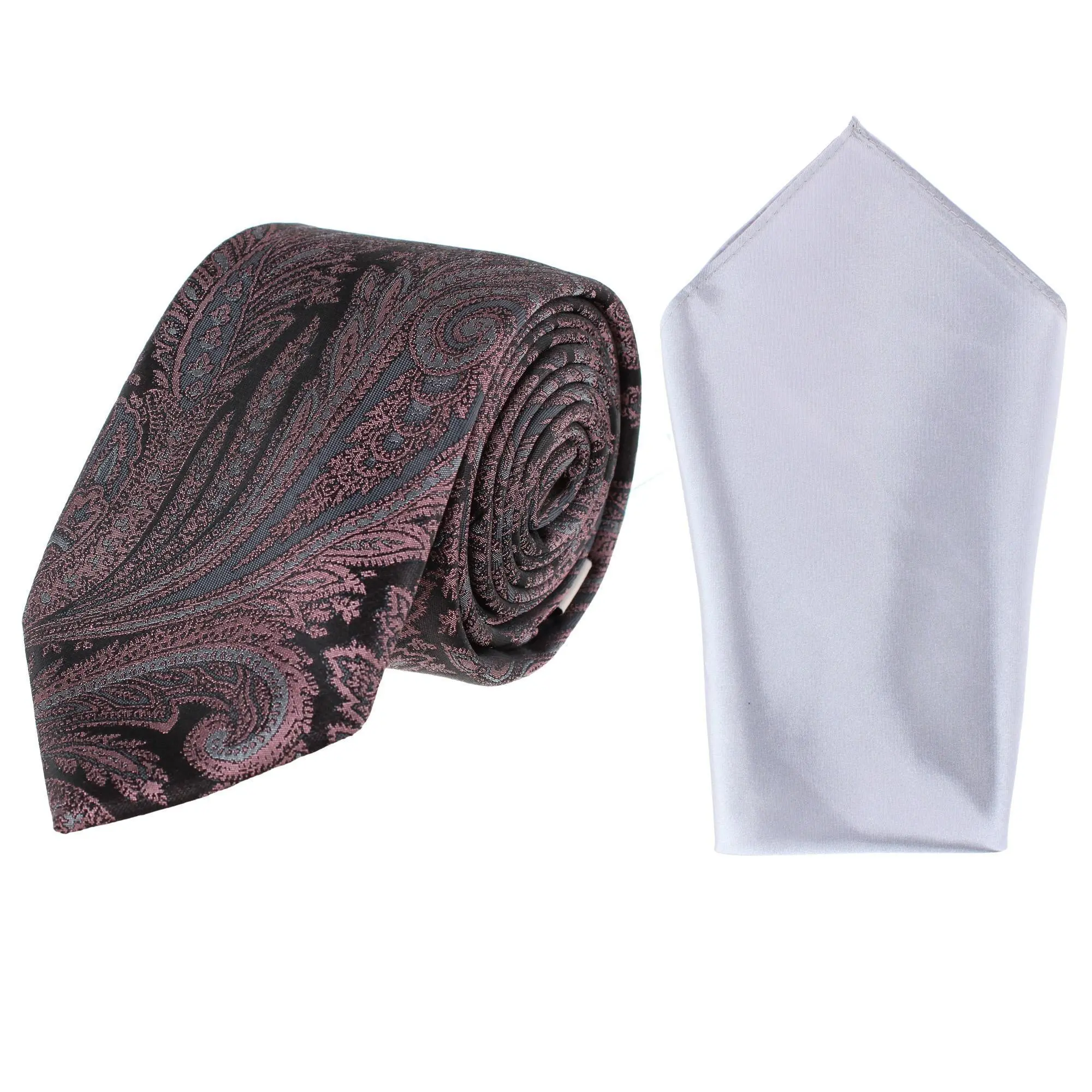 Essentials by Trafalgar Paisley Patterned Necktie and Solid Pocket Square Set, Neckties