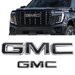 2021–2024 GMC Yukon & Yukon XL Front Grille & Tailgate Emblem Kit, Chrome Matte Gloss Black 3D Replacement 2-Pack