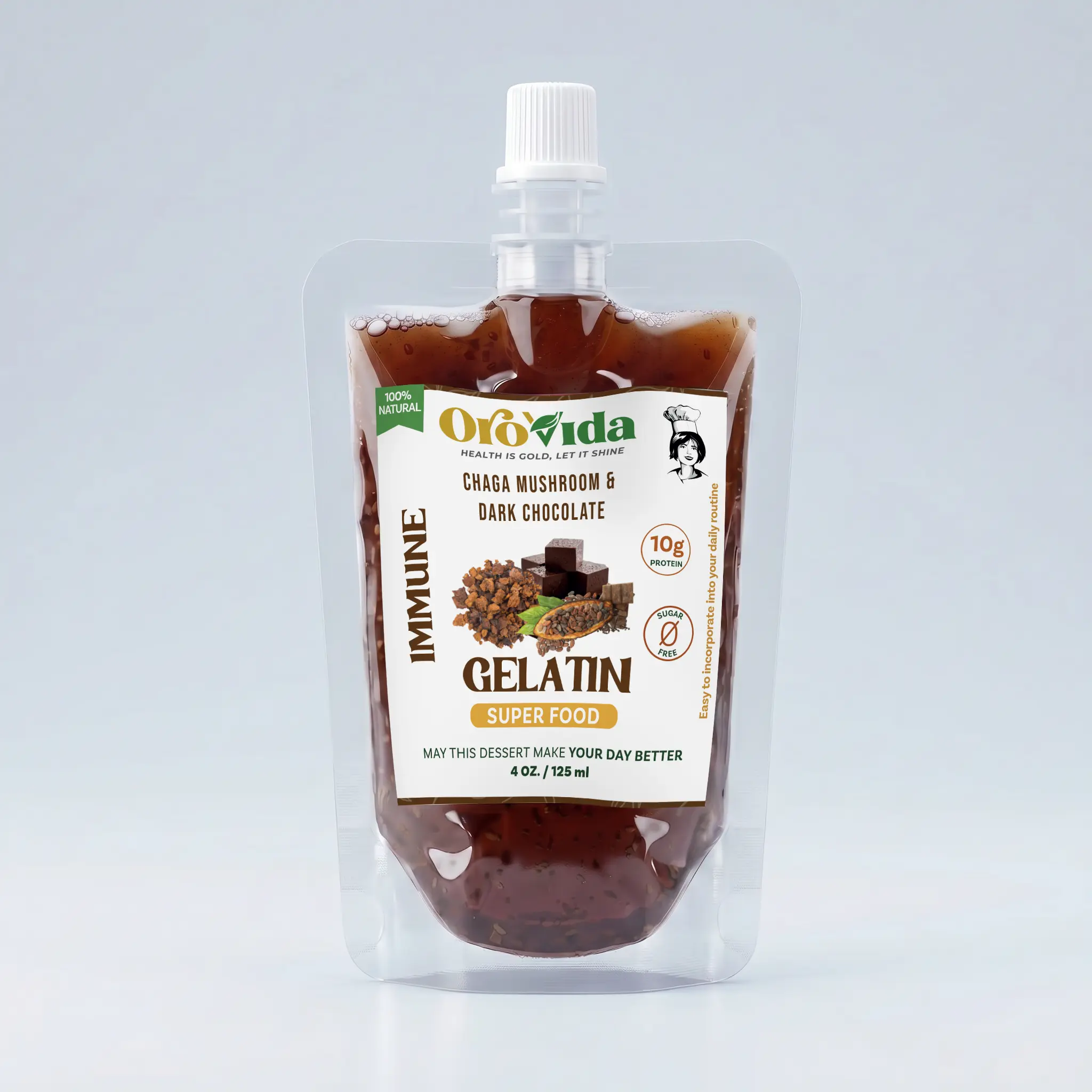 Orovida Dark Chocolate & Chaga Gelatin Pouches - Premium Functional Snack
