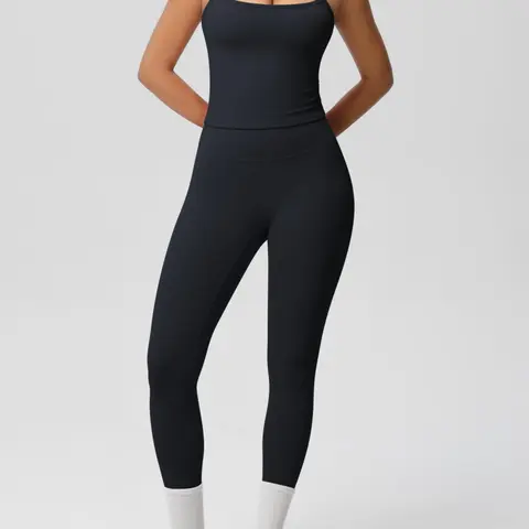 Women's Solid Color Camisole & High Waist Leggings Tracksuit Set, High Stretch Casual Comfy Sporty Sleeveless Backless Crop Top & Yoga Skinny Pants, Ladies Sportswear for Indoor Outdoor Wear, Gym Wear, Casual Activewear Set, Activewear Workout Set
