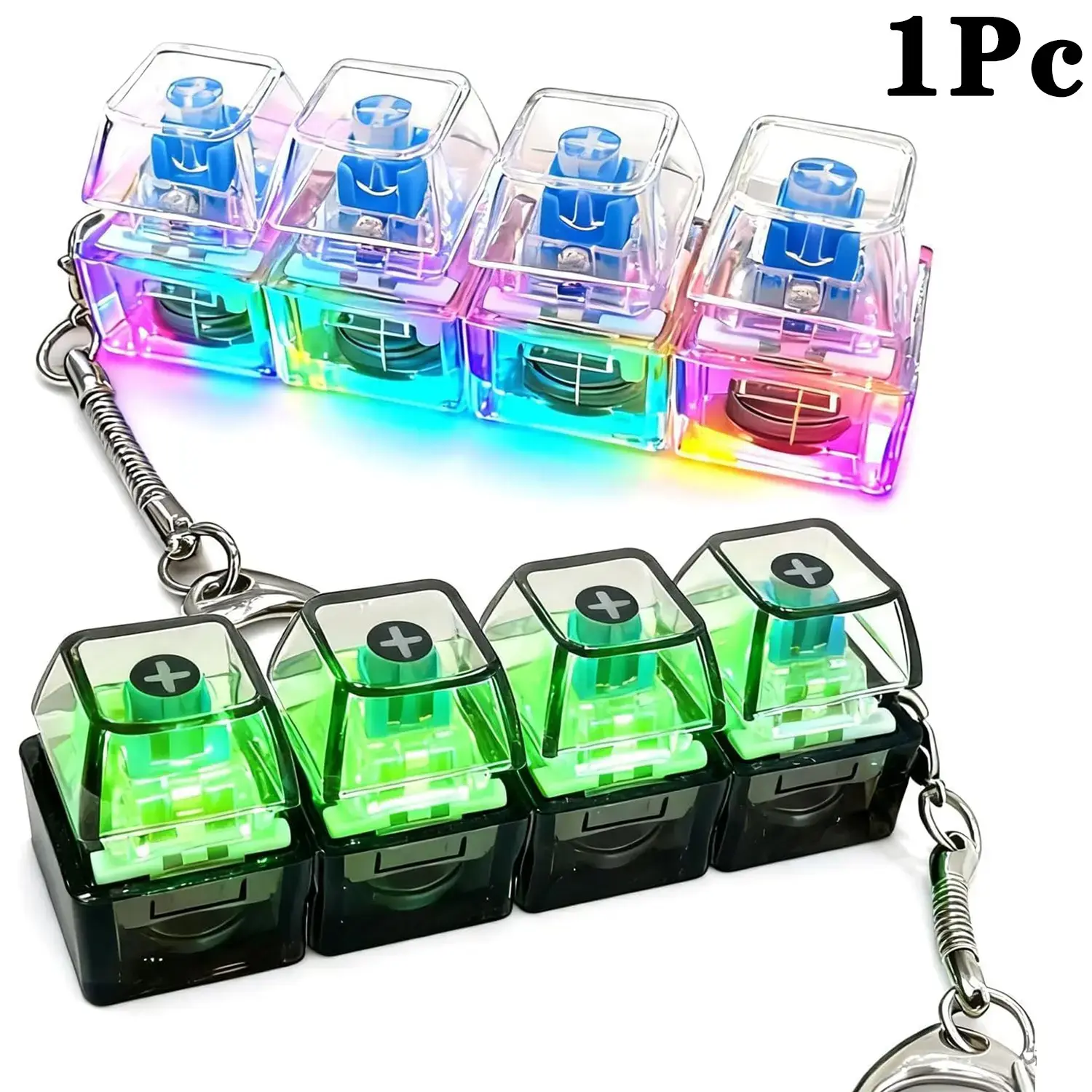 Keyboard Fidget Toy, Light Emitting Keychain, 4-In-1 Decompression Button, Stress Relief Gift, & Transparent Options, Sensory Fidget Keychain, Novelty Fidget Keyring