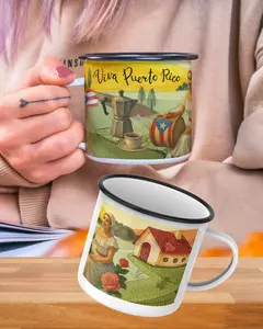 Country coffee cup with a Puerto Rican country-style design Metal