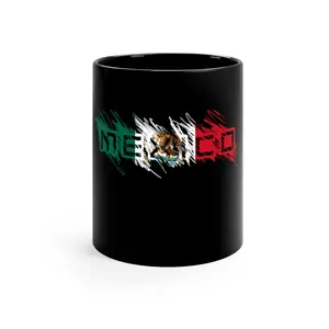 Mexico Mexican Flag Scribble Letters Latino Black Coffee Mug, 11oz Ceramic Drinkware Colorful Tumbler