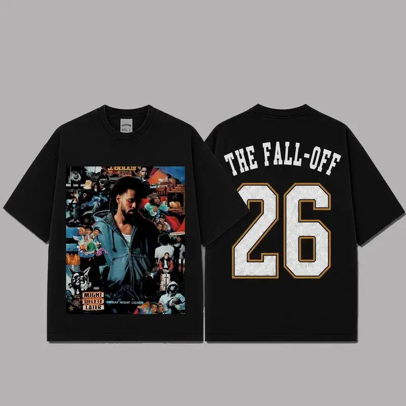 Women's Acid Washed Oversized Premium Cotton T-Shirt - Stretchy, Breathable Casual Fabric, Short Sleeve, Ribbed Hem, J Cole The Fall Off 2026 Vintage Rap Merch, Fan Gift, Shortsleeve