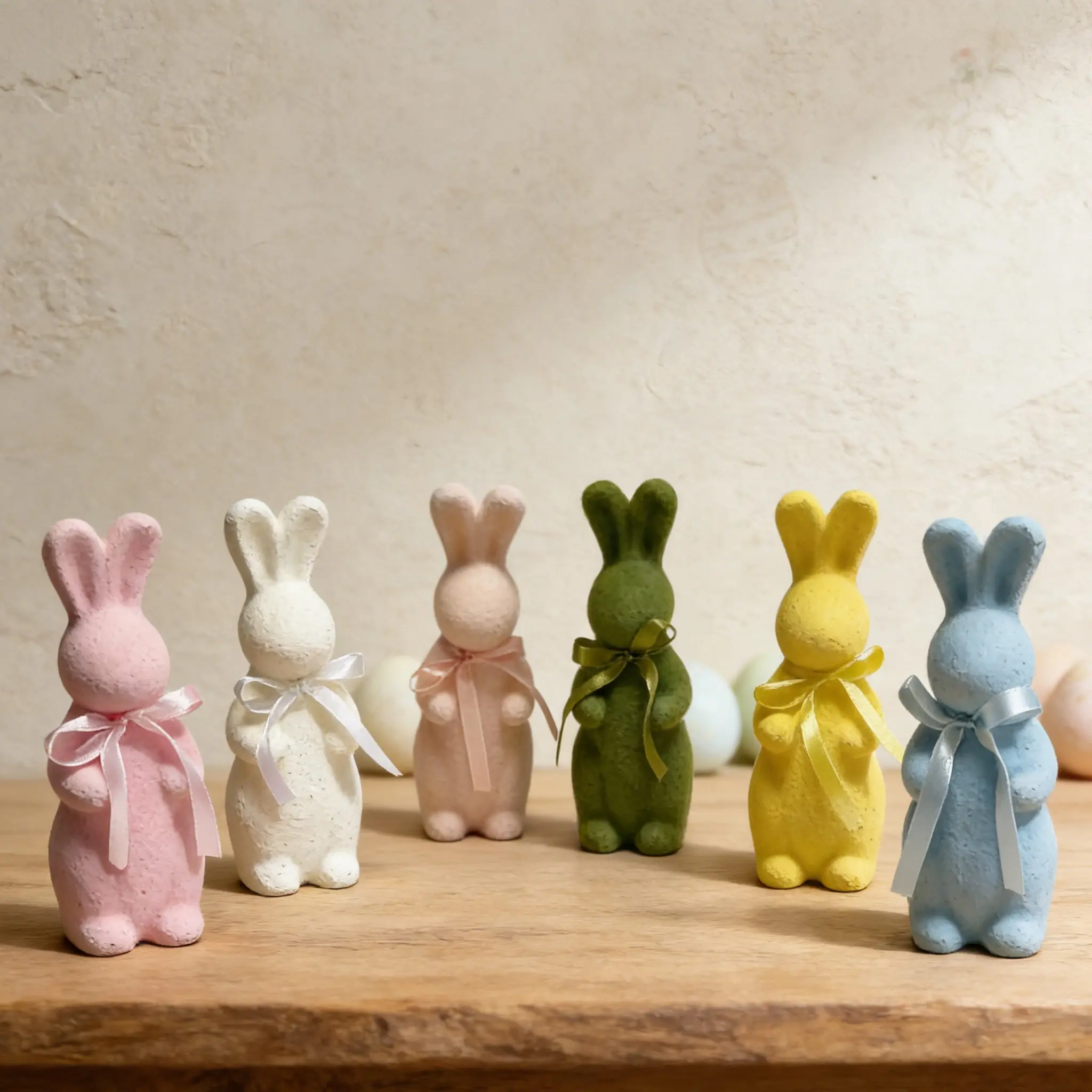 Realistic Short Velvet Moss Easter Bunny Ornament, Bowknot Decoration, Home Garden Yard Outdoor Decor, Spring Festival Atmosphere Small Item, Design