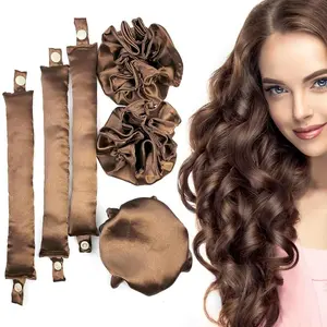 2/4/6 Piece Satin Heatless Curling Rod with Hair Caps, Soft Overnight Curling Rod Headband for Long Hair, DIY Hairstyling Tool, Heatless Curling Set