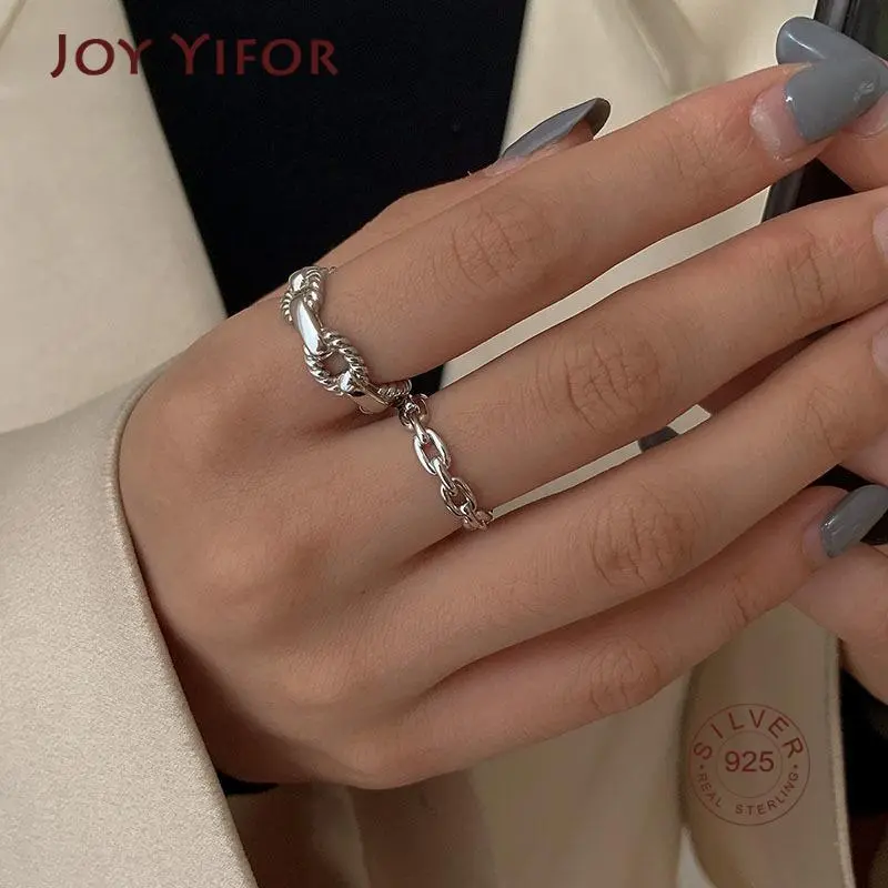925 Sterling Silver Simple Link Chain Shaped Rings For Women Adjustable Ring Jewelry Accessories Gift S-R998