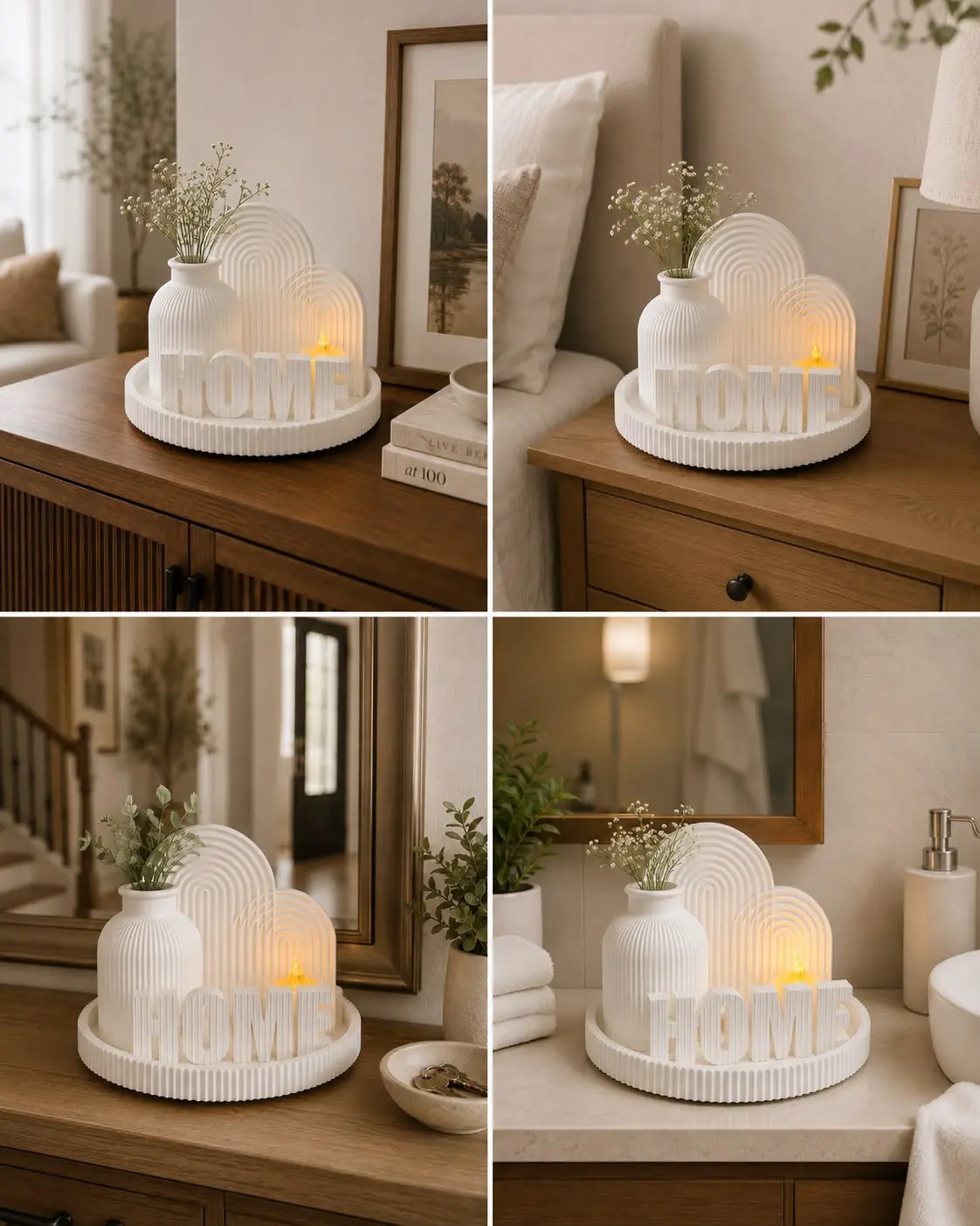 HOME 5-Piece Decorative Tray Set – Vase, Arch Décor and Small Candle Holder