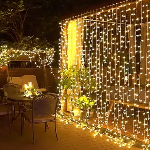 300 LED Remote Control Christmas Curtain Light Outdoor Fairy String Light for Window Wall Bedroom Wedding Party Interior Decoration Warm White Waterproof