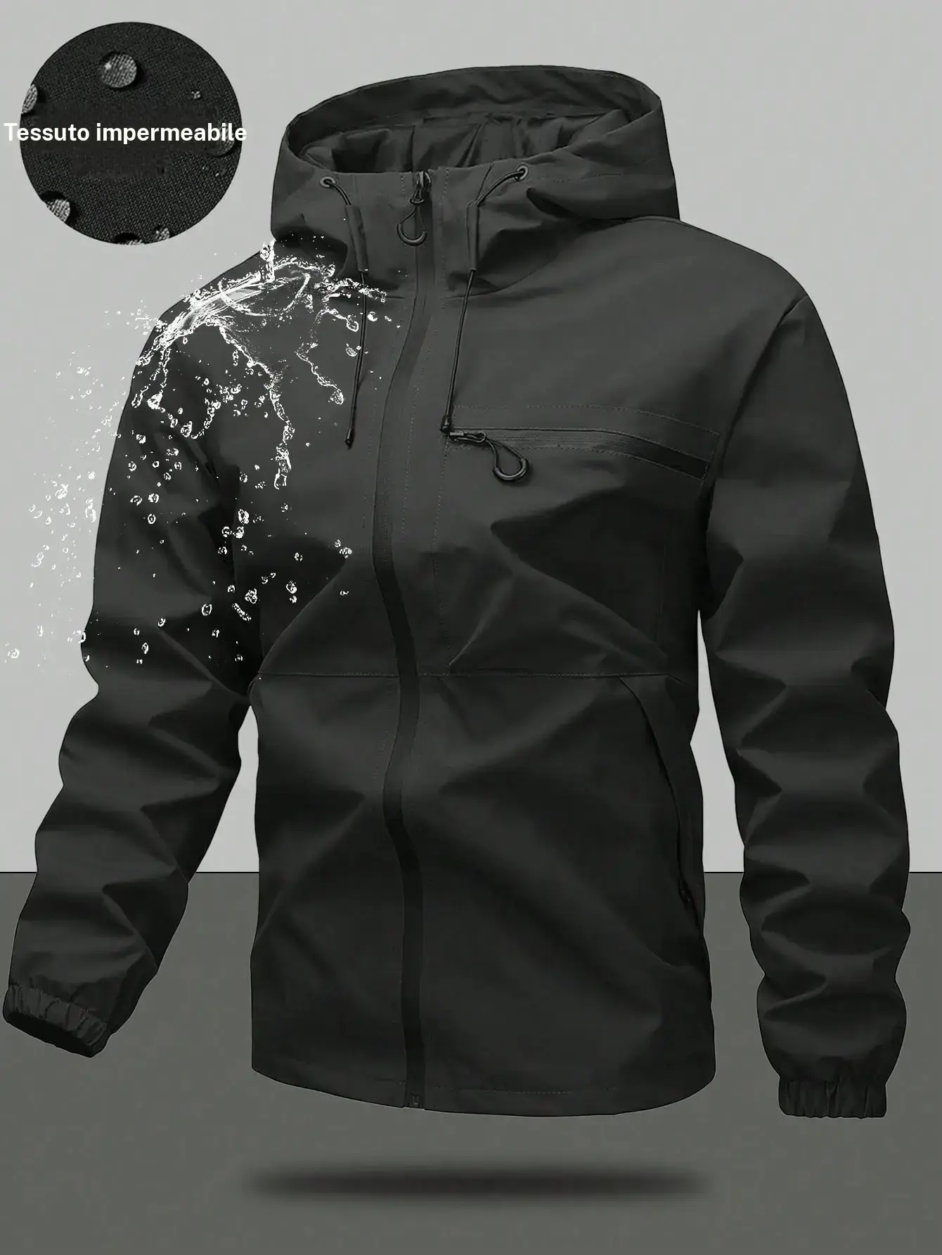 Men's Basic Plain Polyester Hoodie Jacket, Long Sleeve Full-Zip Fitted Outerwear for Outdoor Adventures, Flying Jacket, Solid, Standard Fit, Jacket With Hood