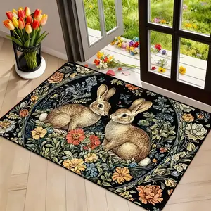Easter Bunny Floral Print Door Mat, Soft Entry Rug, Perfect for Kitchen Bathroom Room Decor, Easter Gift