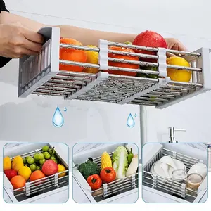 Stainless Steel Kitchen Drying Rack, Retractable Drain Basket with Adjustable Armrest, over the Sink Dish Drying Rack, Drip Rack