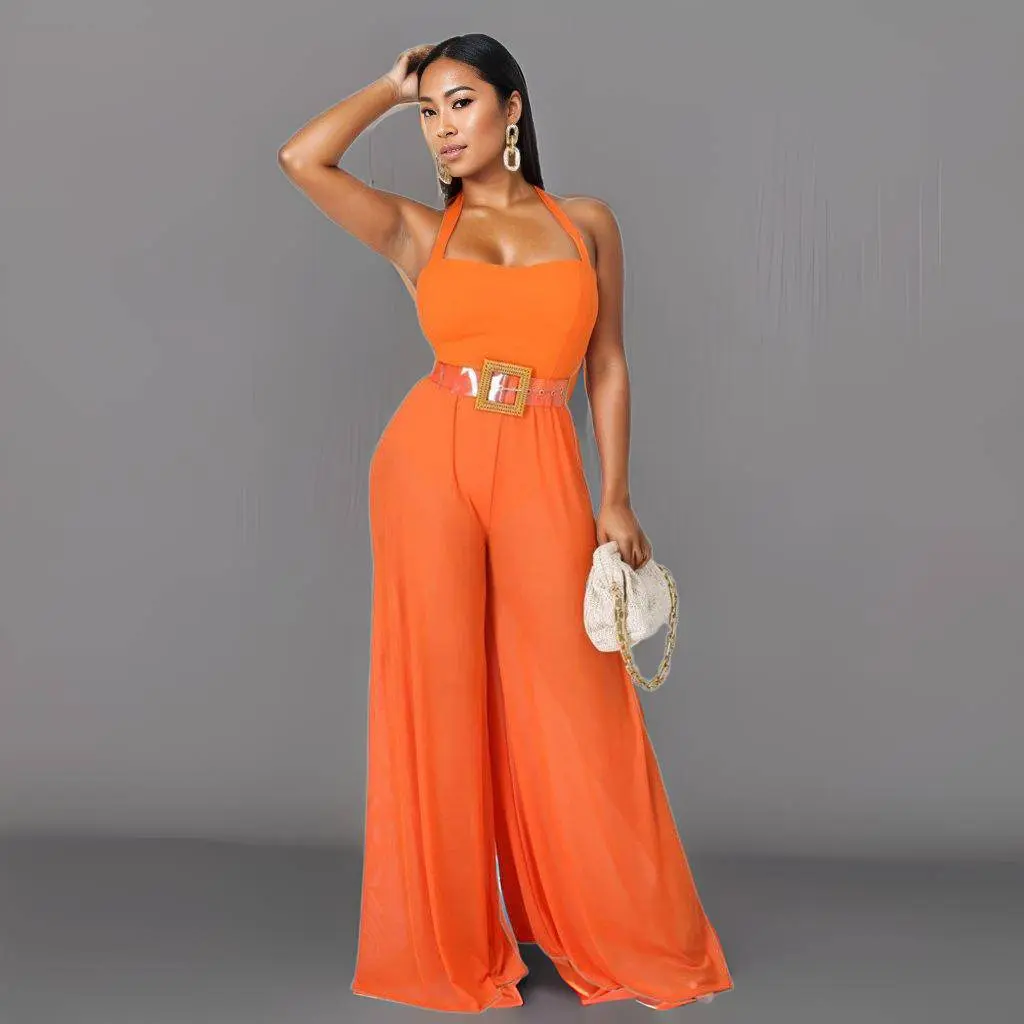 Solid Color Casual Chiffon Sling Women Jumpsuit
