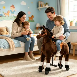 Wooden Toddler Rocking Horse with Wheels,Riding Horse Mechanism, No Battery or Electricity, Plush Material, Max Load 165LBS Seat Play Cute summergarden