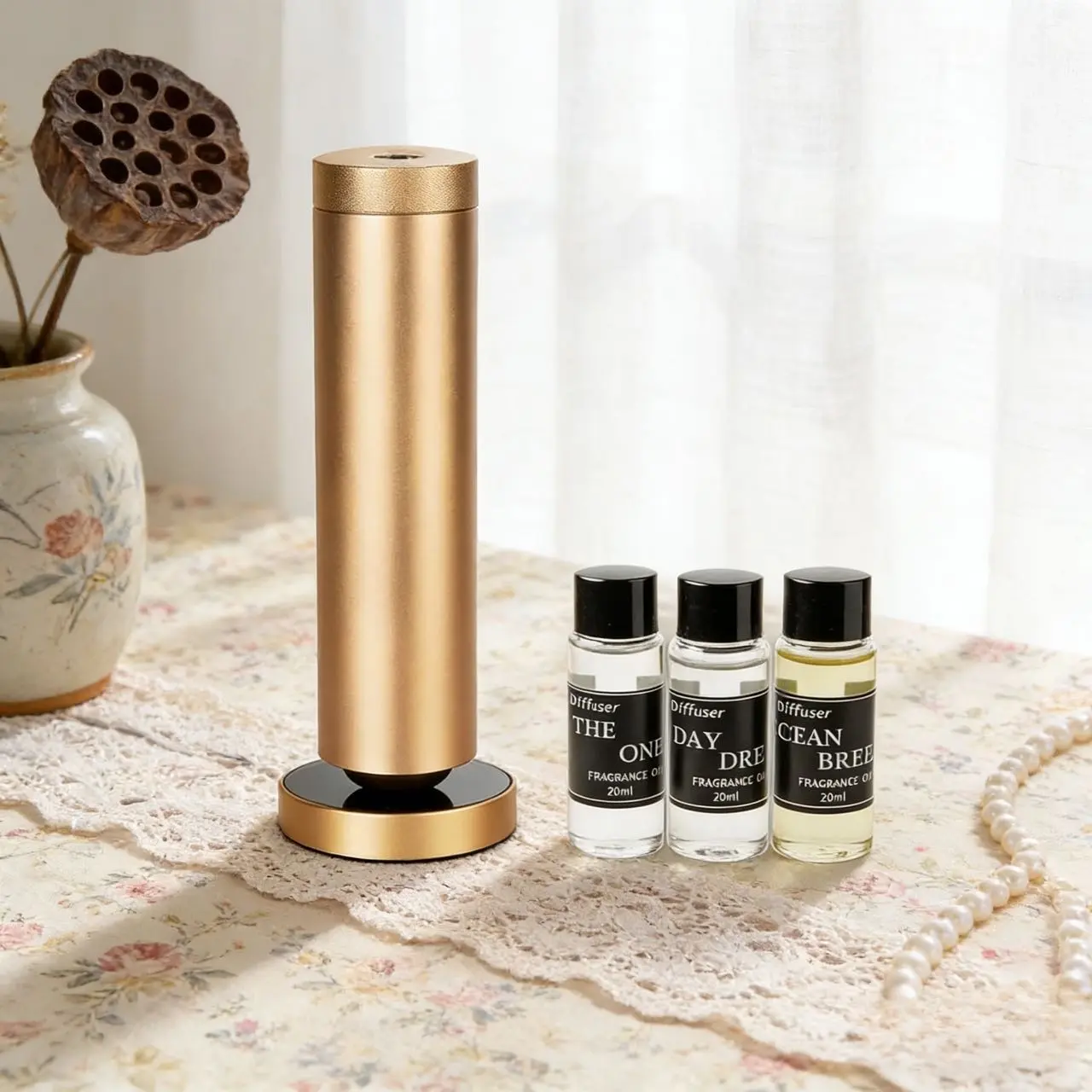 Hotel Style Waterless Antistress Scented Oil Diffuser Gift Set (Set of 5) - LED Night Light, Wireless Remote, Rechargeable, 1000 Sq Ft, 3 x 20ml Scents, Auto Power Off, Sleep Relaxation for Home Users (Bedroom, Office), Antistress Scented Oil Diffusers
