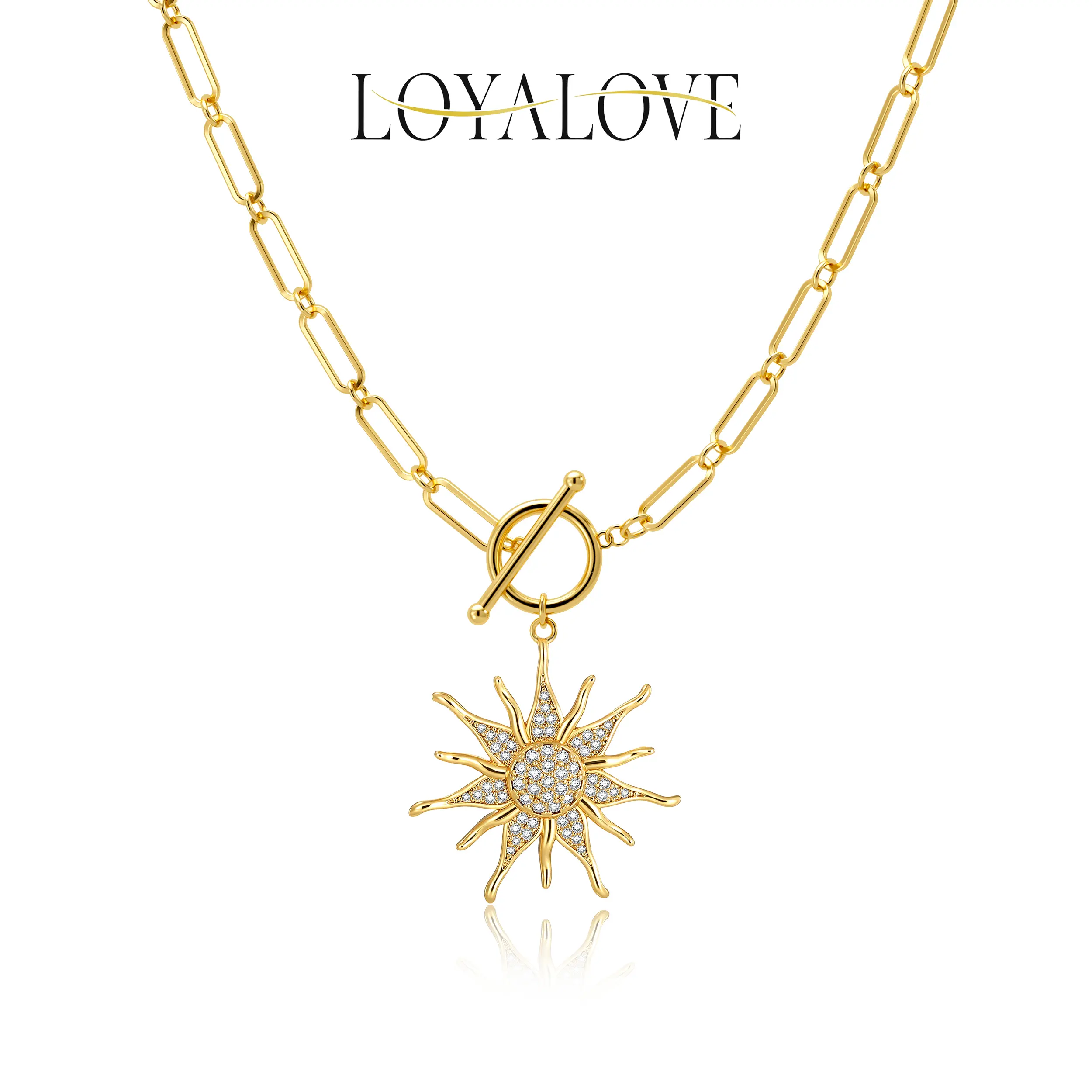 Loyalove 14K Gold Planted Sunflower Necklace for Women Pendant Necklace Layered Polishedd Finish - Fashionable Gift for Women