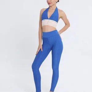 Set of crop top and Legging Bubble Honeycomb Butt lift sexy jogging outfit anti cellulite