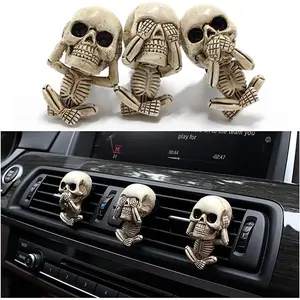 Skull Decor Car Air Freshener Vent Clip Goth Truck Interior Accessories for Men Women Teens Stuff for Jeep Horror Skeleton Auto Scents Halloween Dashboard Decorations Funny Christmas Gifts for Dad Mom