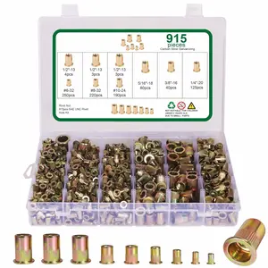 915 PCS Rivet Nut Kit, SAE Rivet Nut Assortment Kit, 6 # -32, 8 # -32, 10 # -24, 1/4"-20, 5/16"-18, 3/8"-16, 1/2"-13, Carbon Galvanizing Nut Inserts Rivnuts Nutserts Kit