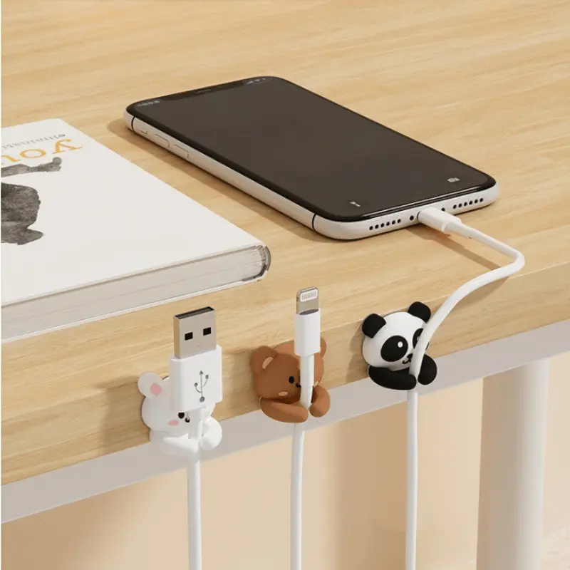 Cute Animal Cable Clips Set, Cable Management Kit, Desk Accessories, Desk Cable Organizer, PVC Wire Organizer with Protective Cover, Charging Line Stand for Table and Bedside Management, Multiple Colors